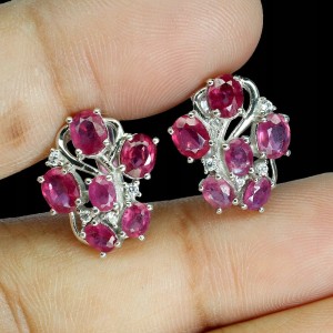 Piękne delikatne srebrne kolczyki naturalne rubiny 2