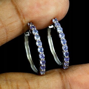 925 Srebrne delikatne kolczyki koła naturalne tanzanity piękne 2