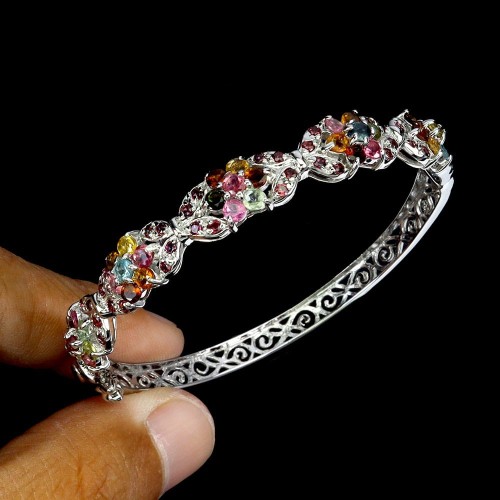 925 Srebrna zjawiskowa bransoletka turmaliny naturalne granaty