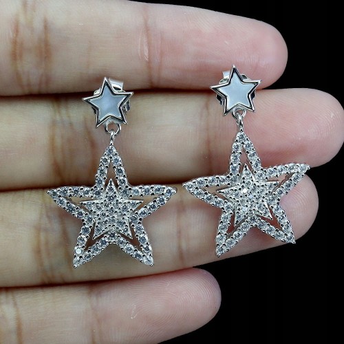 925 Srebrne kolczyki gwiazdki naturalna masa perłowa cyrkonie 2