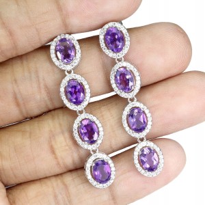 1 Wiszące srebrne kolczyki 925 cyrkonie ametysty naturalne