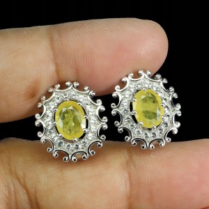 925 Kolczyki piękne srebrne naturalne szafiry żółte białe topazy 2