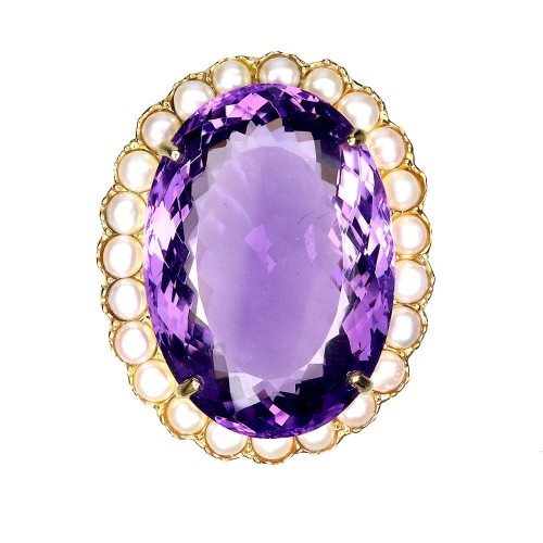 Zjawiskowa broszka srebrna naturalny 63ct ametyst perły