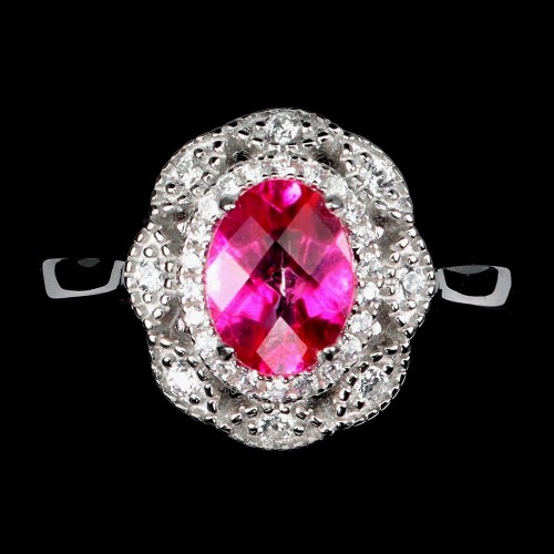 Srebrny piękny pierścionek r 19.5 naturalny różowy topaz cyrkonie