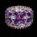 925 Piękny pierścionek naturalne ametysty granaty tanzanity r 17