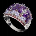 925 Piękny pierścionek naturalne ametysty granaty tanzanity r 17