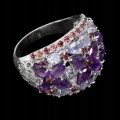 925 Piękny pierścionek naturalne ametysty granaty tanzanity r 17