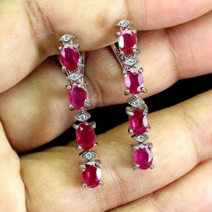 2 Kolczyki eleganckie wiszące srebrne 925 naturalne rubiny cyrkonie