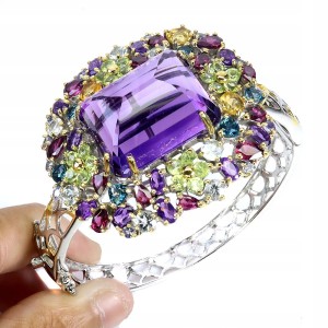 Srebro bransoletka elegancka natural ametyst 67ct topazy cytryny akwamaryny