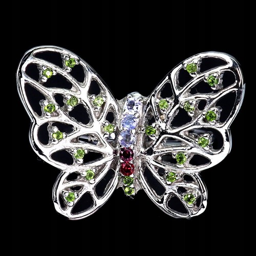 Pierścionek srebrny naturalne tanzanity diopsydy granaty motyl r 16