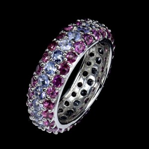 Pierścionek srebrny naturalne rodolity granaty tanzanity obrączka r 15