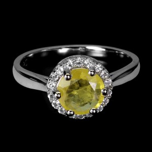 Pierścionek delikatny naturalny szafir żółty białe topazy r 14 925