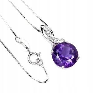 Piękny delikatny naszyjnik srebrny naturalny ametyst białe topazy