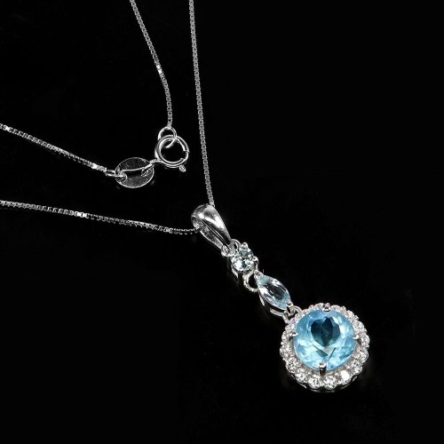 Delikatny 925 naszyjnik naturalne Sky Blue topazy cyrkonie