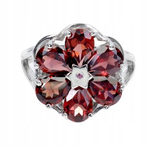 925 Pierścionek naturalne granaty rodolit piękny kwiat r 16.5