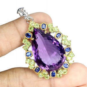Wisiorek zjawiskowy srebrny naturalny 47ct ametyst oliwiny kianity
