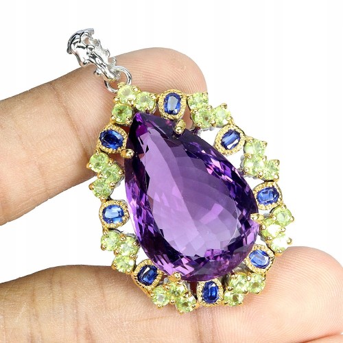Wisiorek zjawiskowy srebrny naturalny 47ct ametyst oliwiny kianity