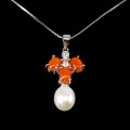 Delikatny naszyjnik 925 naturalne pomarańczowe opale cyrkonie masa perłowa