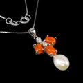 Delikatny naszyjnik 925 naturalne pomarańczowe opale cyrkonie masa perłowa
