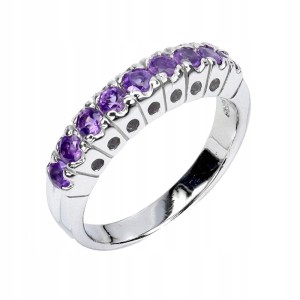 925 Pierścionek srebrny delikatny naturalne ametysty r 16.5