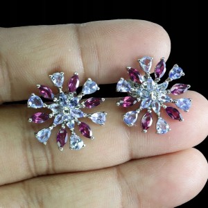 Kolczyki srebrne piękne naturalne granaty tanzanity 925 2