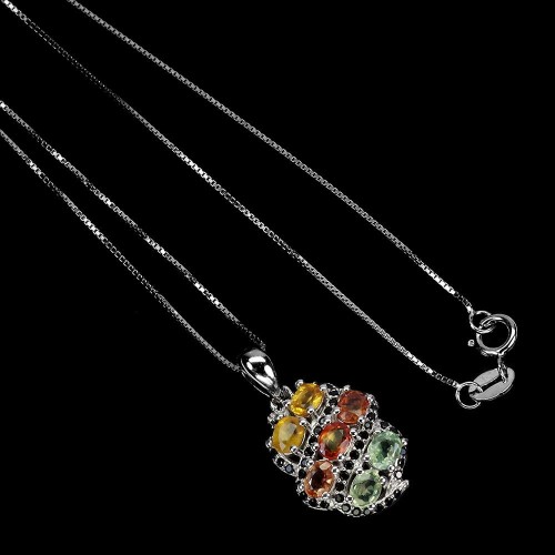 Naszyjnik delikatny srebrny naturalne szafiry Songea czarne spinele