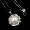 Naszyjnik piękny delikatny naturalna kremowa perła cyrkonie srebro 925