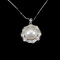 Naszyjnik piękny delikatny naturalna kremowa perła cyrkonie srebro 925