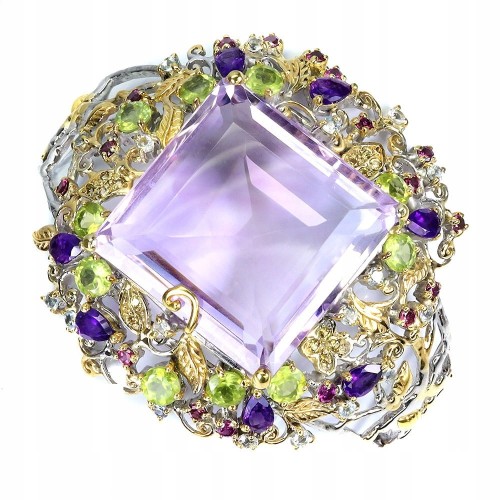 Srebrna bransoletka elegancka naturalny ametyst 112ct szafiry oliwiny 925