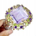 Srebrna bransoletka elegancka naturalny ametyst 112ct szafiry oliwiny 925