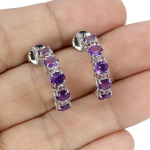 Kolczyki delikatne srebrne naturalne ametysty granaty 925 2
