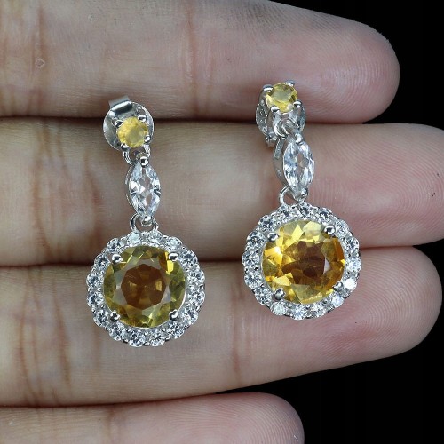 2 925 Srebro delikatne kolczyki naturalne cytryny cyrkonie