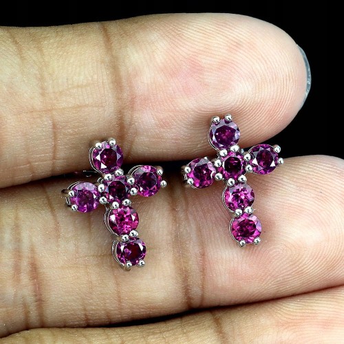 Kolczyki delikatne 925 krzyżyk naturalne granaty rodolity 2