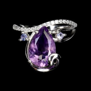 Delikatny zjawiskowy pierścionek 925 naturalny ametyst tanzanity r 14.5