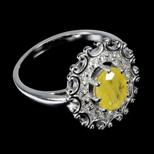 Pierścionek 925 delikatny naturalny szafir żółty białe topazy r 14