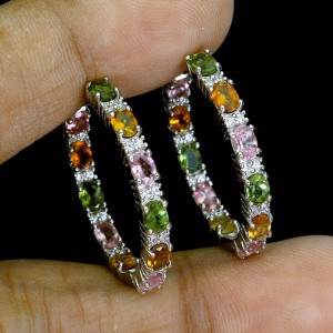 Zjawiskowe srebrne 925 kolczyki naturalne turmaliny koła 2