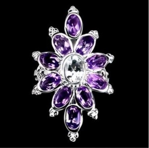 Piękny srebrny pierścionek r 19 naturalne ametysty akwamaryn 925