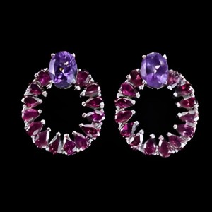 Kolczyki zjawiskowe naturalne granaty rodolity ametysty srebro 925 koła 2