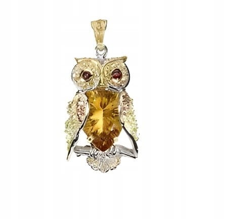 Wisiorek sowa 20ct cytryn naturalne oliwiny granaty szafiry srebro 925