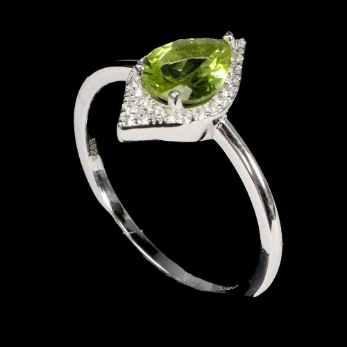 Pierścionek 925 srebrny delikatny naturalny oliwin cyrkonie r 14