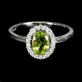 925 Pierścionek srebrny delikatny naturalny oliwin cyrkonie r 14