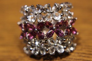 925 Pierścionek zjawiskowy r 19.5 naturalne granaty rodolity akwamaryny