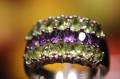 925 Piękny pierścionek naturalne ametysty szafiry Songea oliwiny r 19