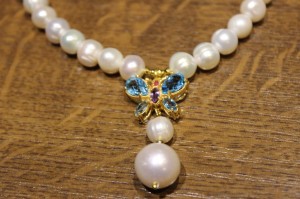 Naszyjnik motyl ametyst rubin swiss blue topazy perły 925 naturalne