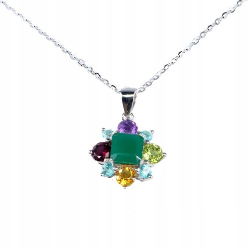 925 Srebrny naszyjnik naturalny awenturyn ametyst topazy granaty