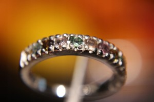 Delikatny piękny srebrny pierścionek naturalne turmaliny 925 r 14