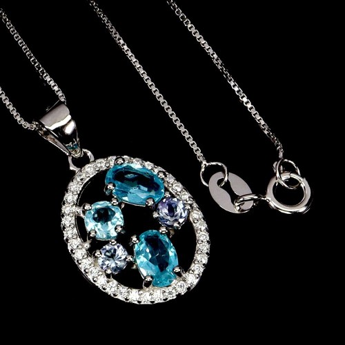Naszyjnik srebrny 925 delikatny naturalne apatyty neon blue tanzanity