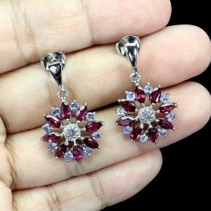 Kolczyki srebrne delikatne piękne naturalne granaty tanzanity 925 5