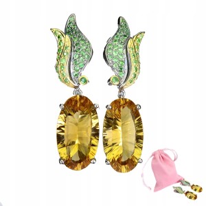 Kolczyki srebrne zjawiskowe naturalne 27ct cytryny tsaworyty 925 2