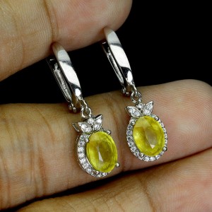 Srebrne kolczyki naturalne szafiry żółte cyrkonie 925 5